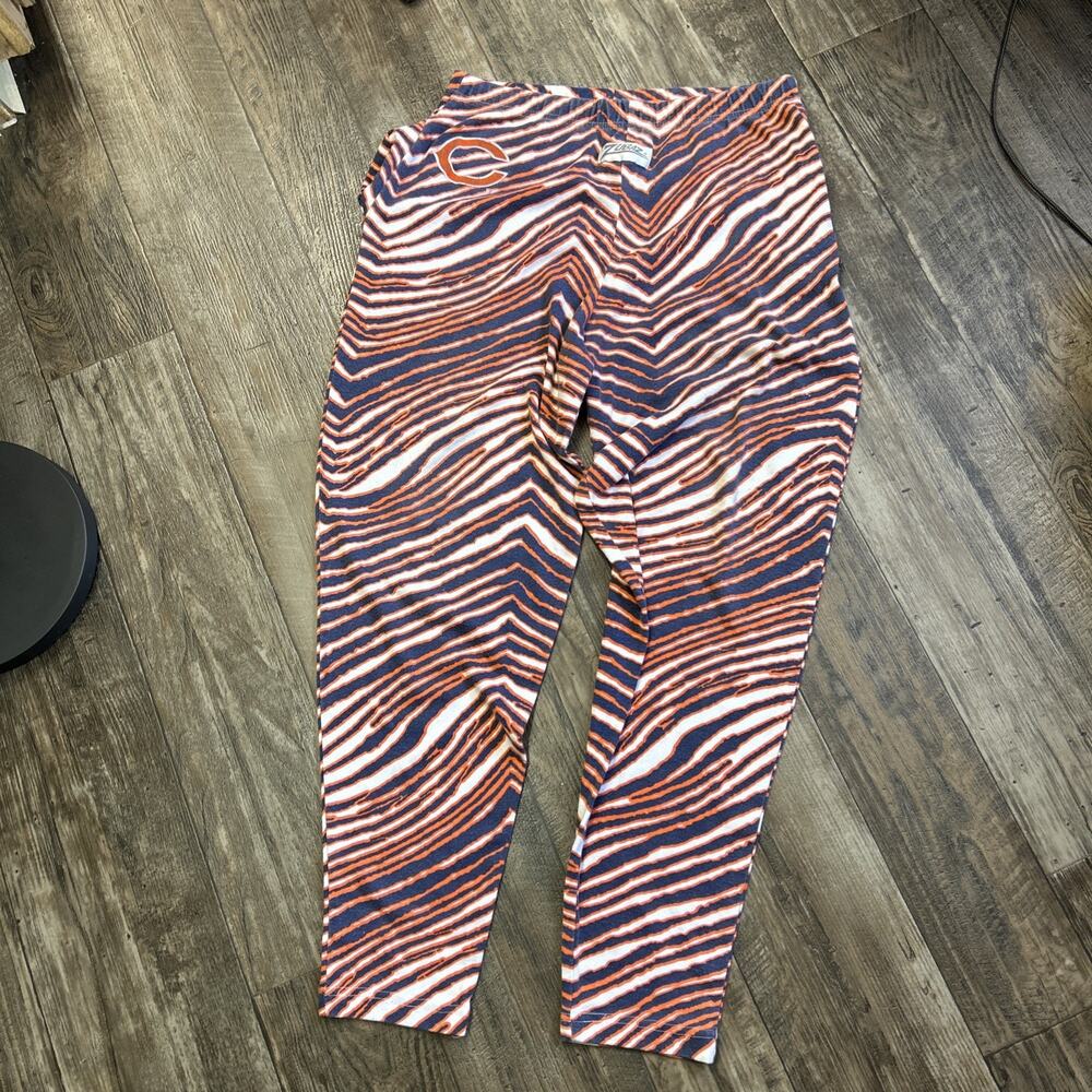 VTG 90’s Chicago Bears ZUBAZ Orange/Navy Striped Hammer Pants SZ M - Cool